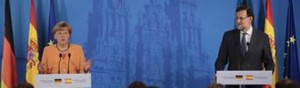 Merkel y Rajoy durante la rueda de prensa en Galicia