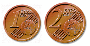 Monedas de 1 y 2 céntimos de euro