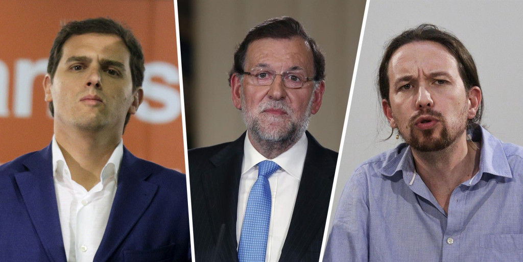 Albert Rivera (Ciudadanos), Mariano Rajoy (PP) y Pablo Iglesias (Podemos)