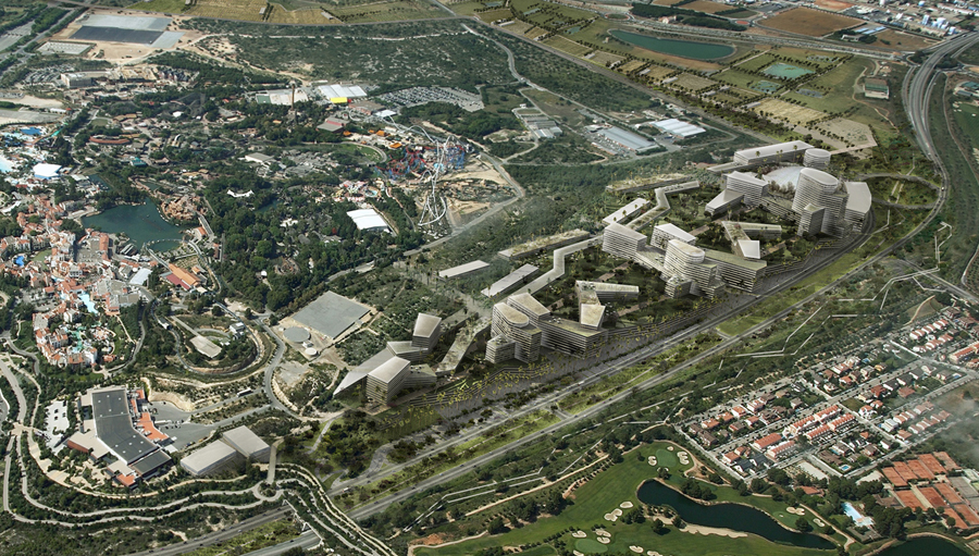 Panorámica virtual de la ordenación propuesta para el CRT, con los Complejos Turísticos Integrados (TCI) 