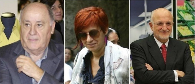 Amancio Ortega (izqda), Sandra Ortega (centro) y Juan Roig (dcha).