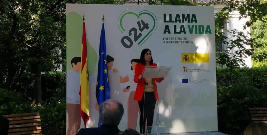 La ministra de Sanidad, Carolina Darias, durante la presentación del teléfono 024 contra el suicidio EUROPA PRESS/FRAN SERRANO